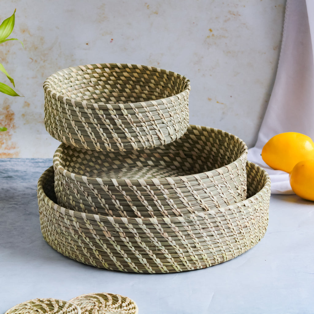 Wicker Storage Basket Set of 3 Nestasia