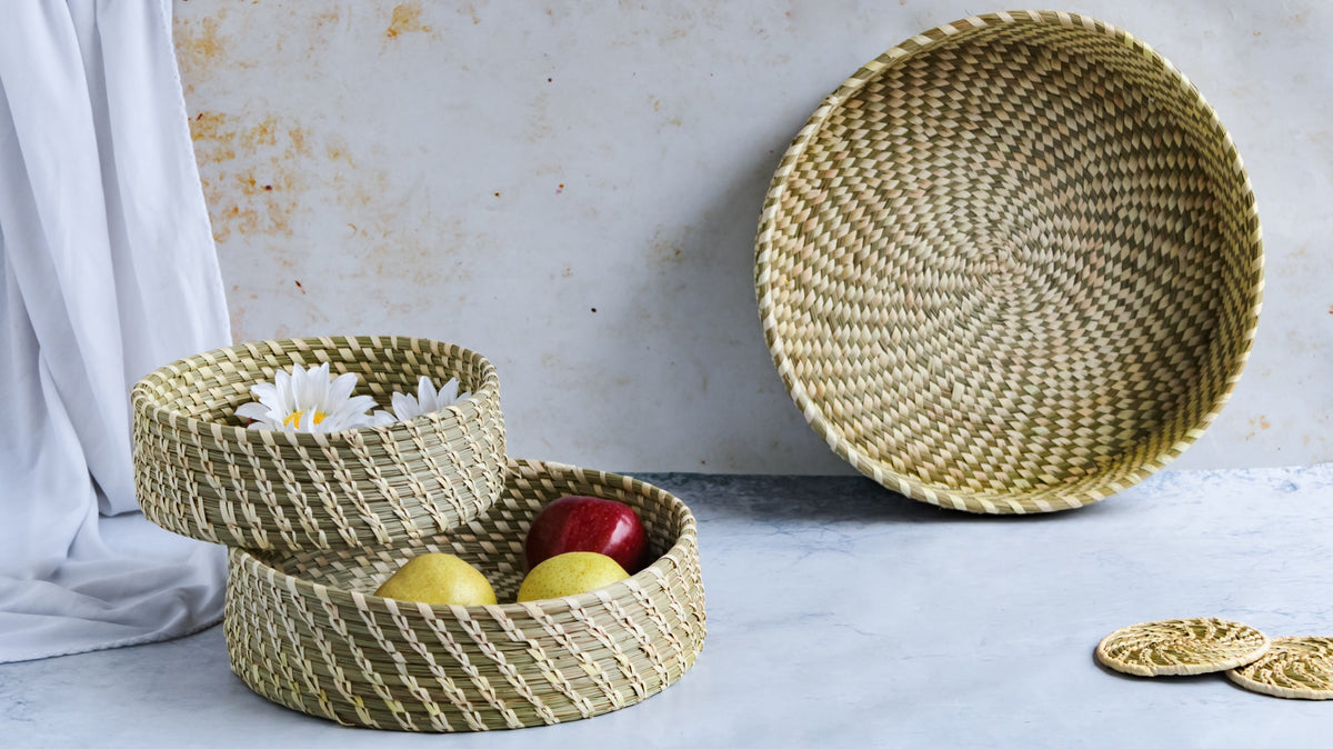 Wicker Storage Basket Set of 3 Nestasia