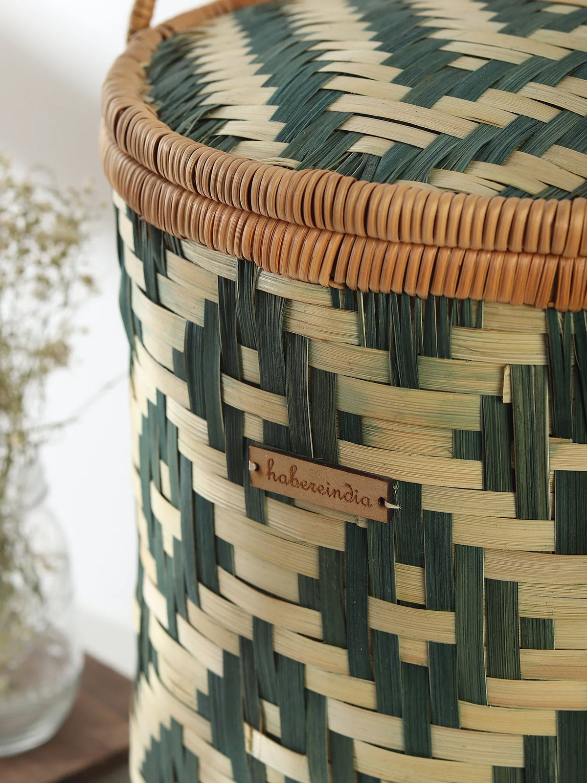 Natural Bamboo Storage Basket with Lid for Bathroom, Bedroom, and Laundry Use
