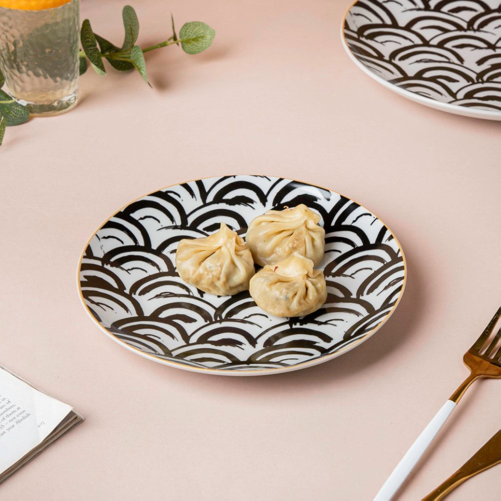 Scallop Artistic Snack Plate Black White 8 Inch Nestasia