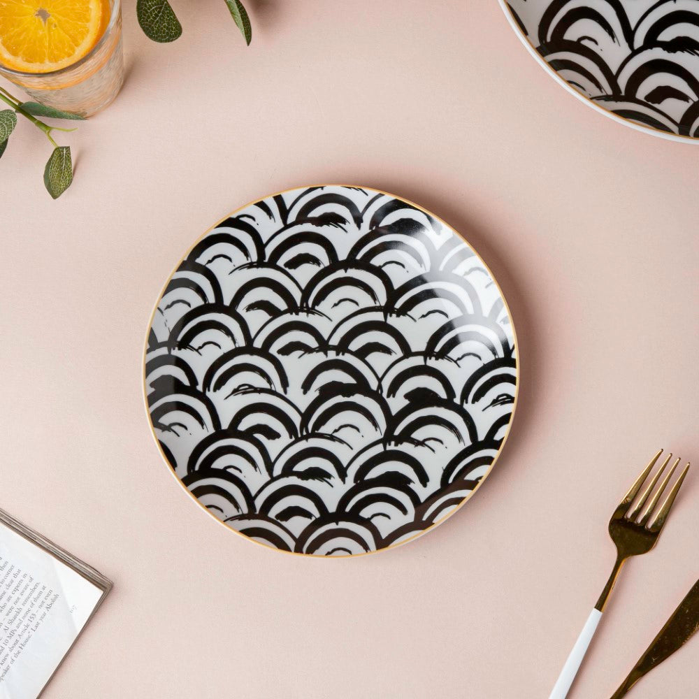 Scallop Artistic Snack Plate Black White 8 Inch Nestasia