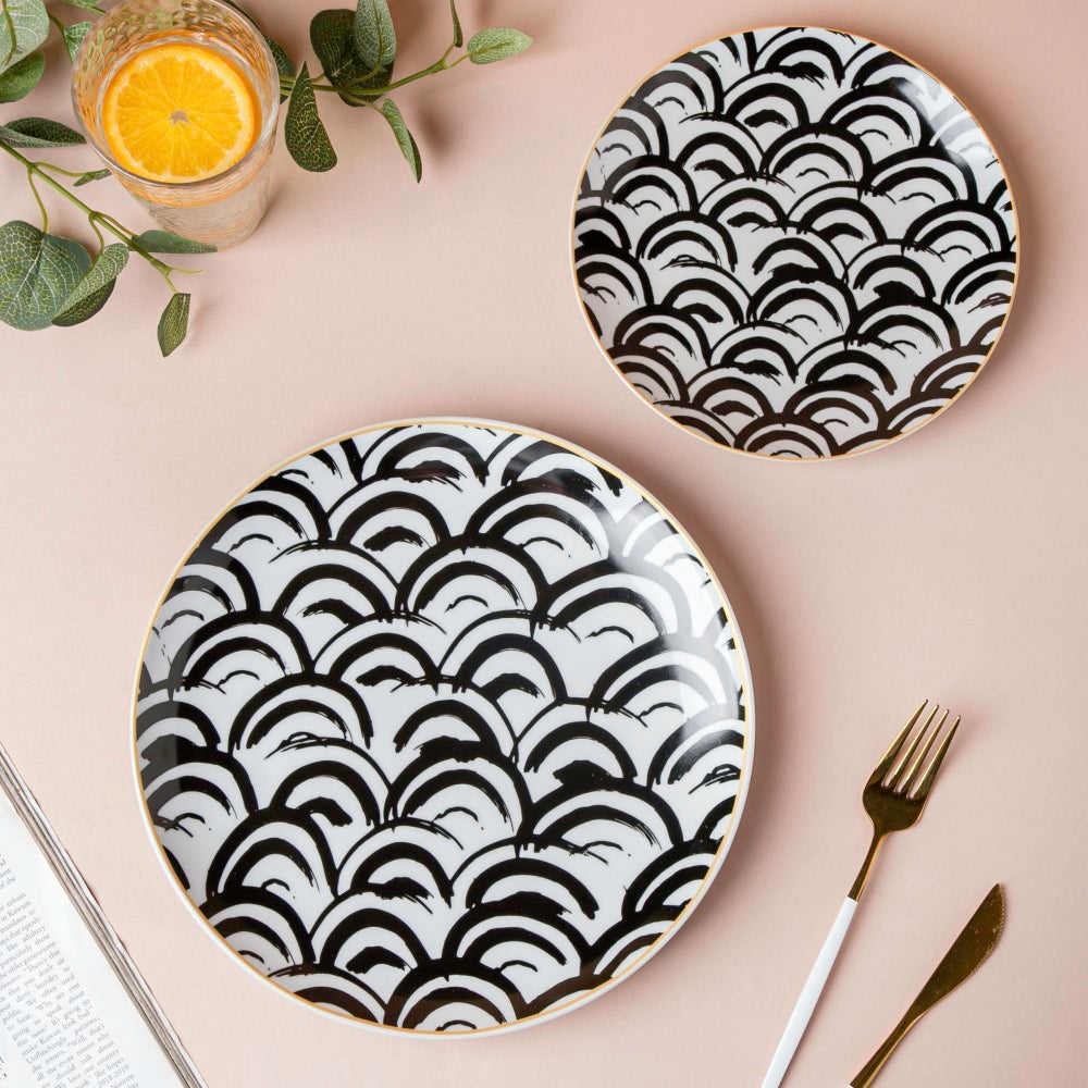 Scallop Artistic Snack Plate Black White 8 Inch Nestasia