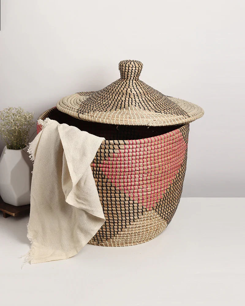 Jute and Cotton Laundry Basket with Handles for Clothes, Toys, and Home Storage