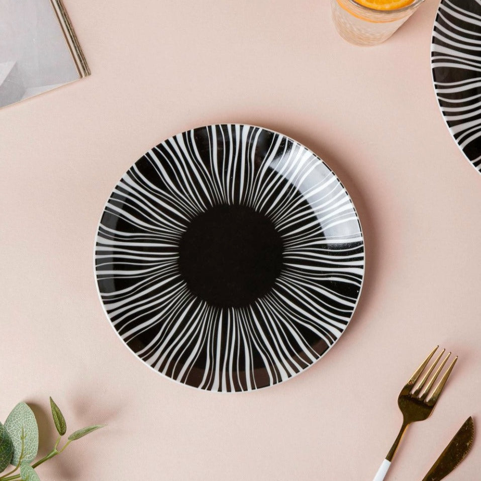 La Mode Printed Ceramic Salad Plate Black 8 Inch Nestasia