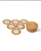 Set of 6 Rattan Coasters with Organizer Box for Tea, Coffee, and Table Decoration