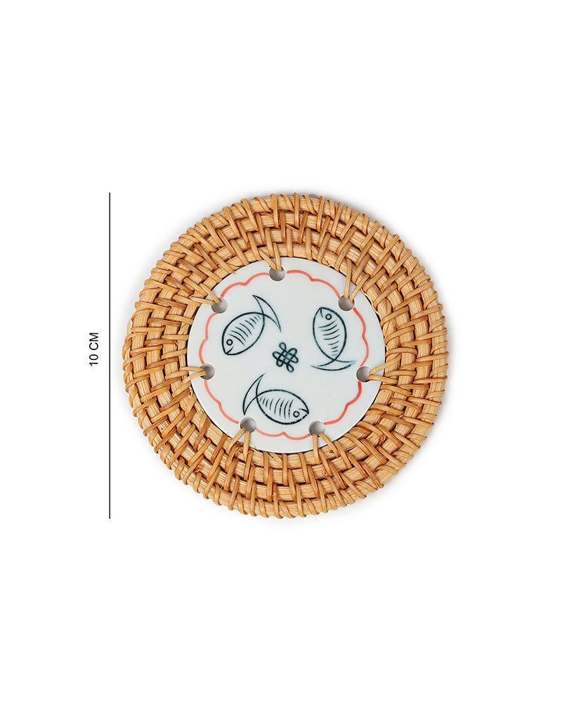 Set of 6 Rattan Coasters with Organizer Box for Tea, Coffee, and Table Decoration