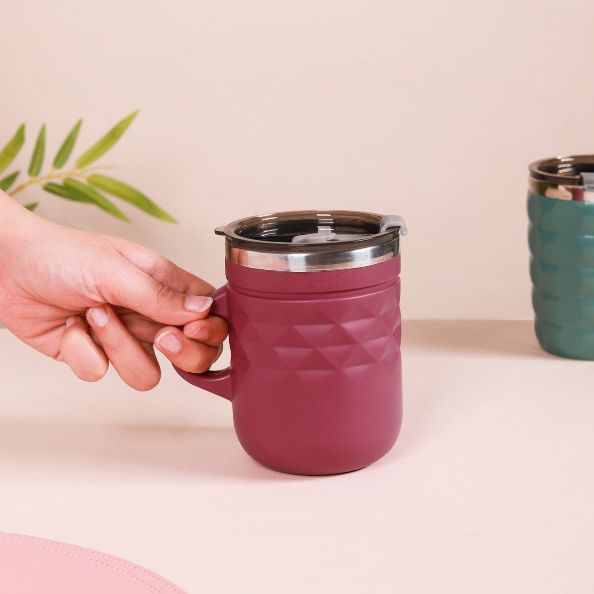 Travel Mug With Lid Magenta 400ml Nestasia