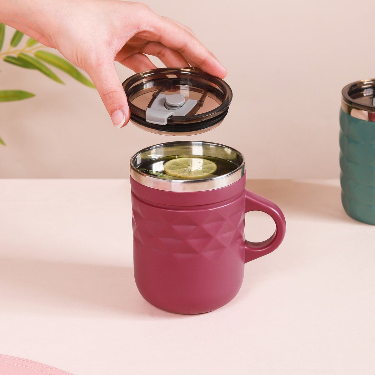 Travel Mug With Lid Magenta 400ml Nestasia