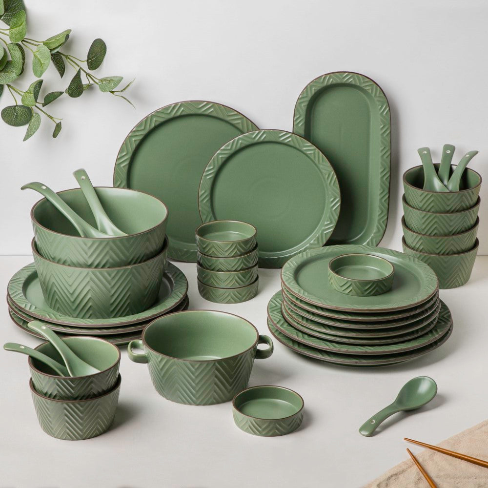 Serenity Green 36 Piece Dinner Set For 6 Nestasia