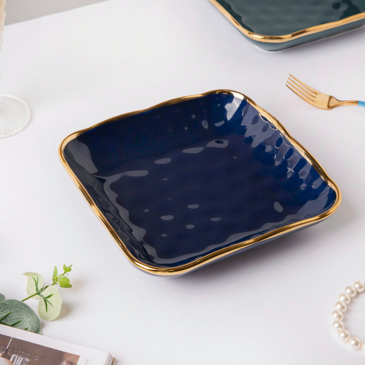 Midnight Blue Square Snack Plate 8 Inch Nestasia