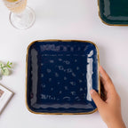 Midnight Blue Square Snack Plate 8 Inch Nestasia
