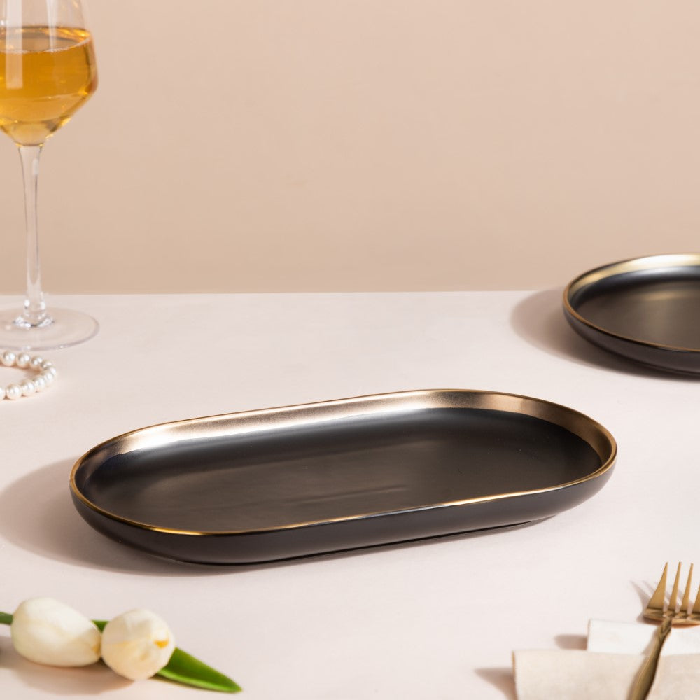 VERA Ceramic Long Plate Black 12 Inch Nestasia