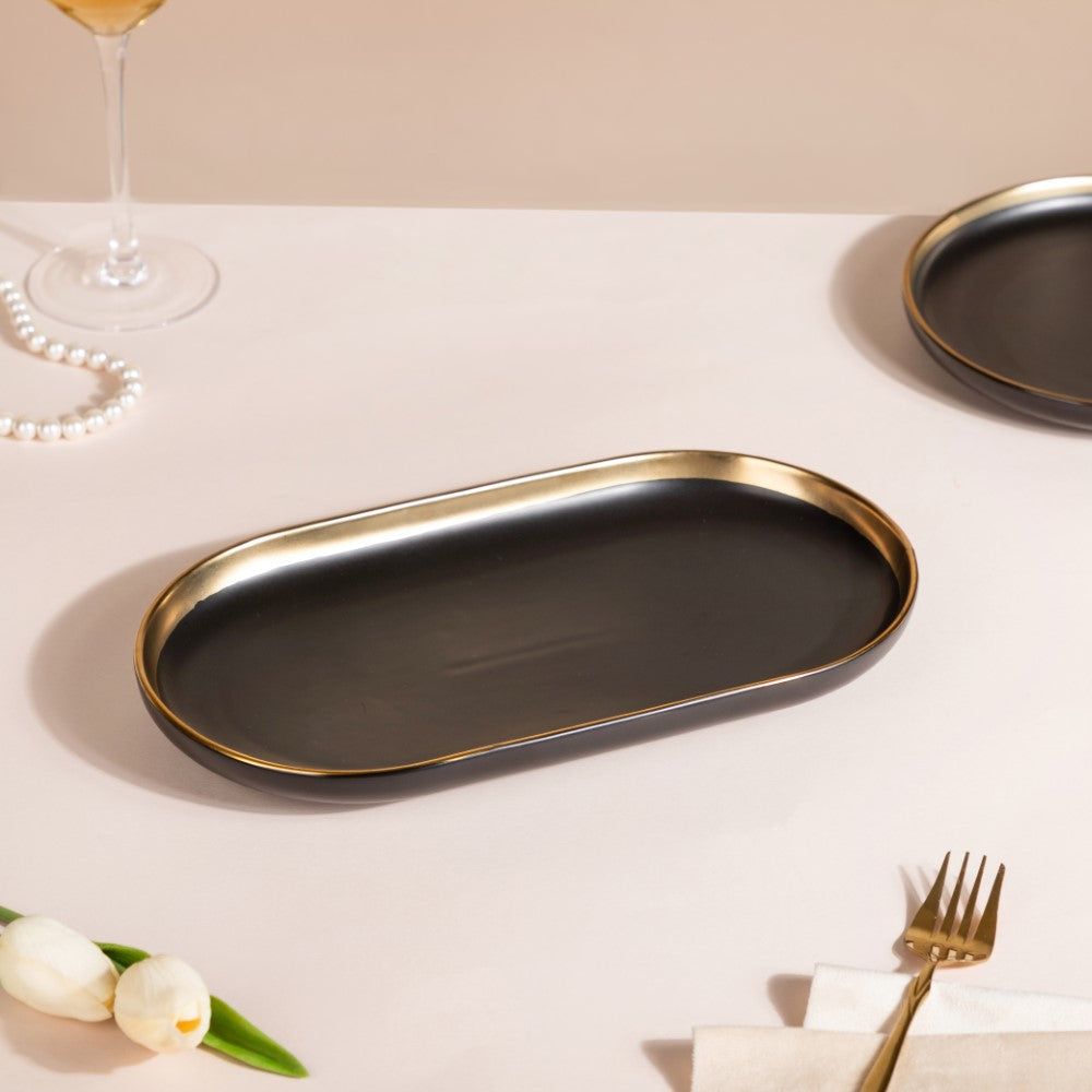 VERA Ceramic Long Plate Black 12 Inch Nestasia