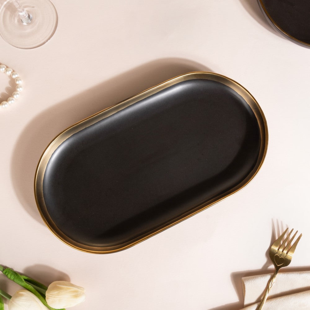 VERA Ceramic Long Plate Black 12 Inch Nestasia
