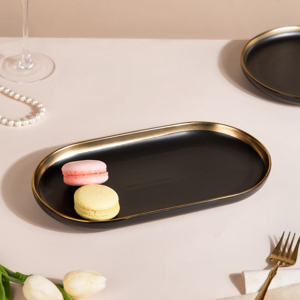 VERA Ceramic Long Plate Black 12 Inch Nestasia