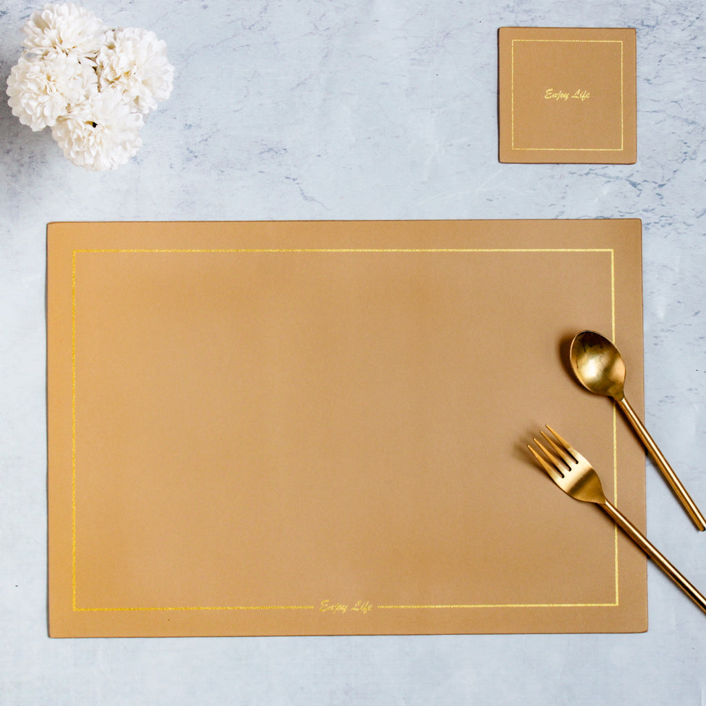 Leather Placemat And Coaster Set of 2 Nestasia