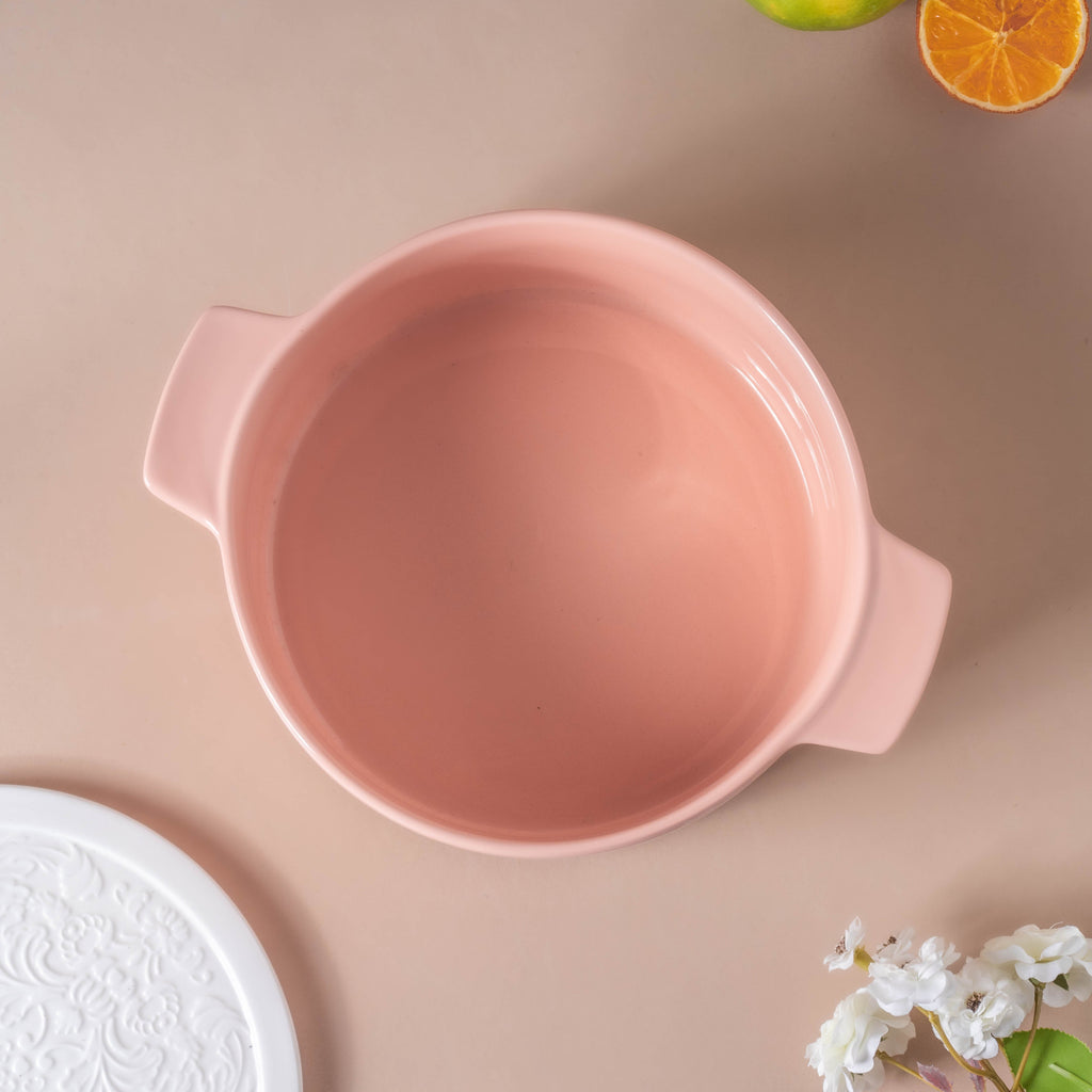 Riona Ceramic Serving Pot Pink With Floral Lid Nestasia