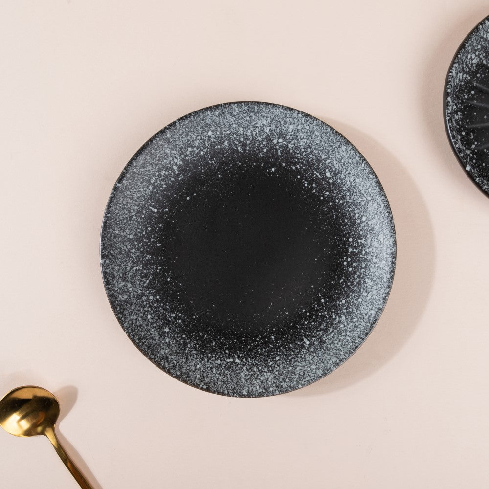 Galaxy Stone Pottery Dessert Plate Black White 6 Inch Nestasia