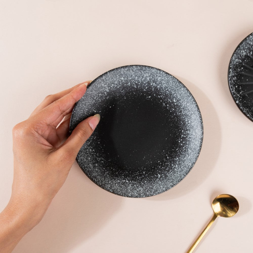 Galaxy Stone Pottery Dessert Plate Black White 6 Inch Nestasia