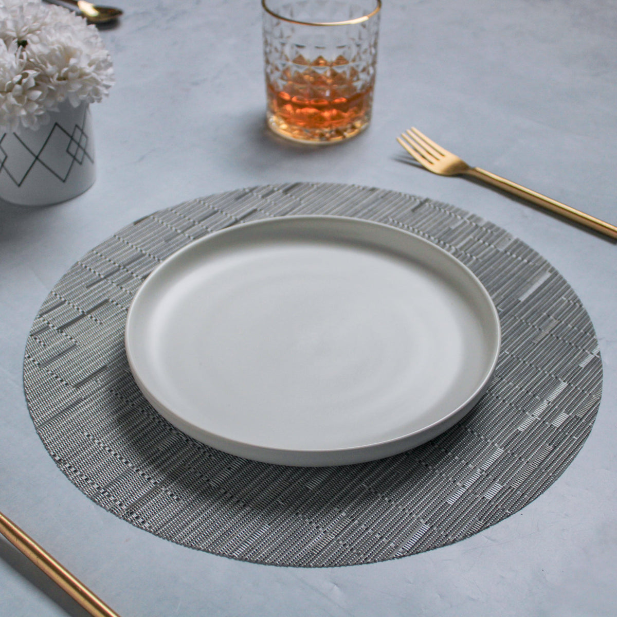 Round Placemat Grey White Set of 4 Nestasia