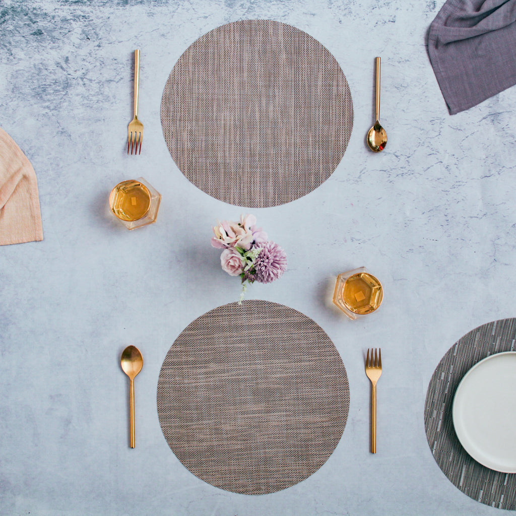 Round Placemat Brown Grey Set of 4 Nestasia