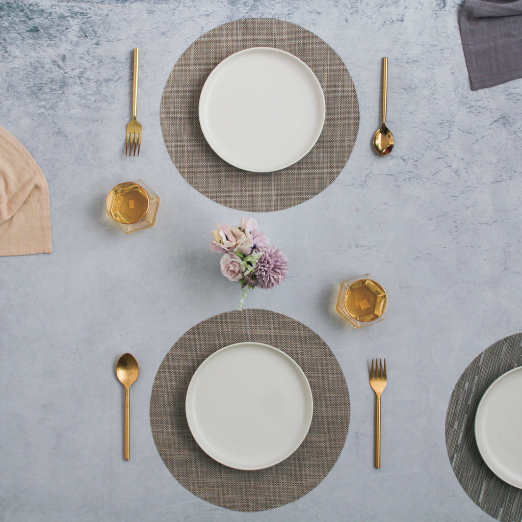 Round Placemat Brown Grey Set of 4 Nestasia