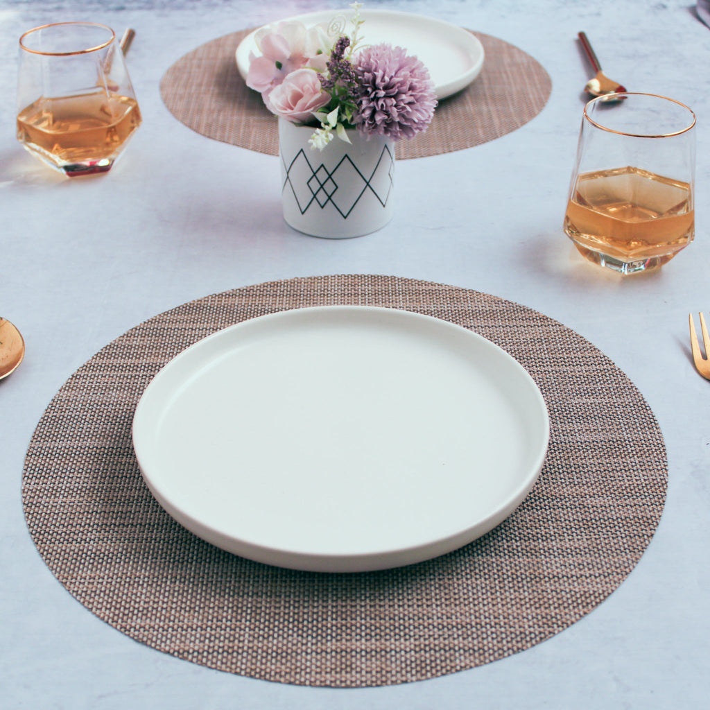 Round Placemat Brown Grey Set of 4 Nestasia