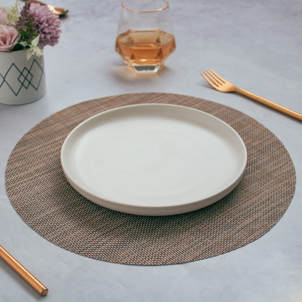 Round Placemat Brown Grey Set of 4 Nestasia