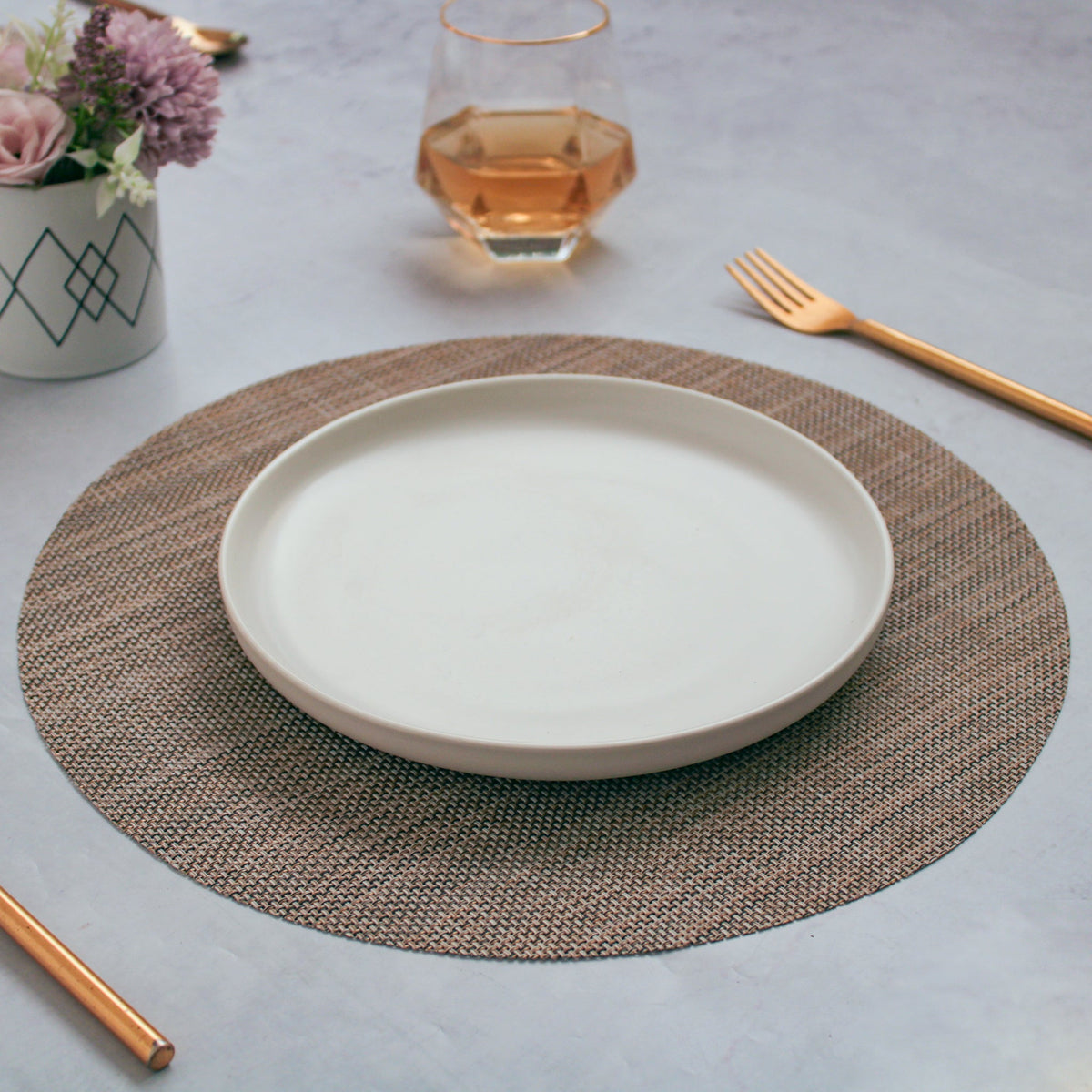 Round Placemat Brown Grey Set of 4 Nestasia