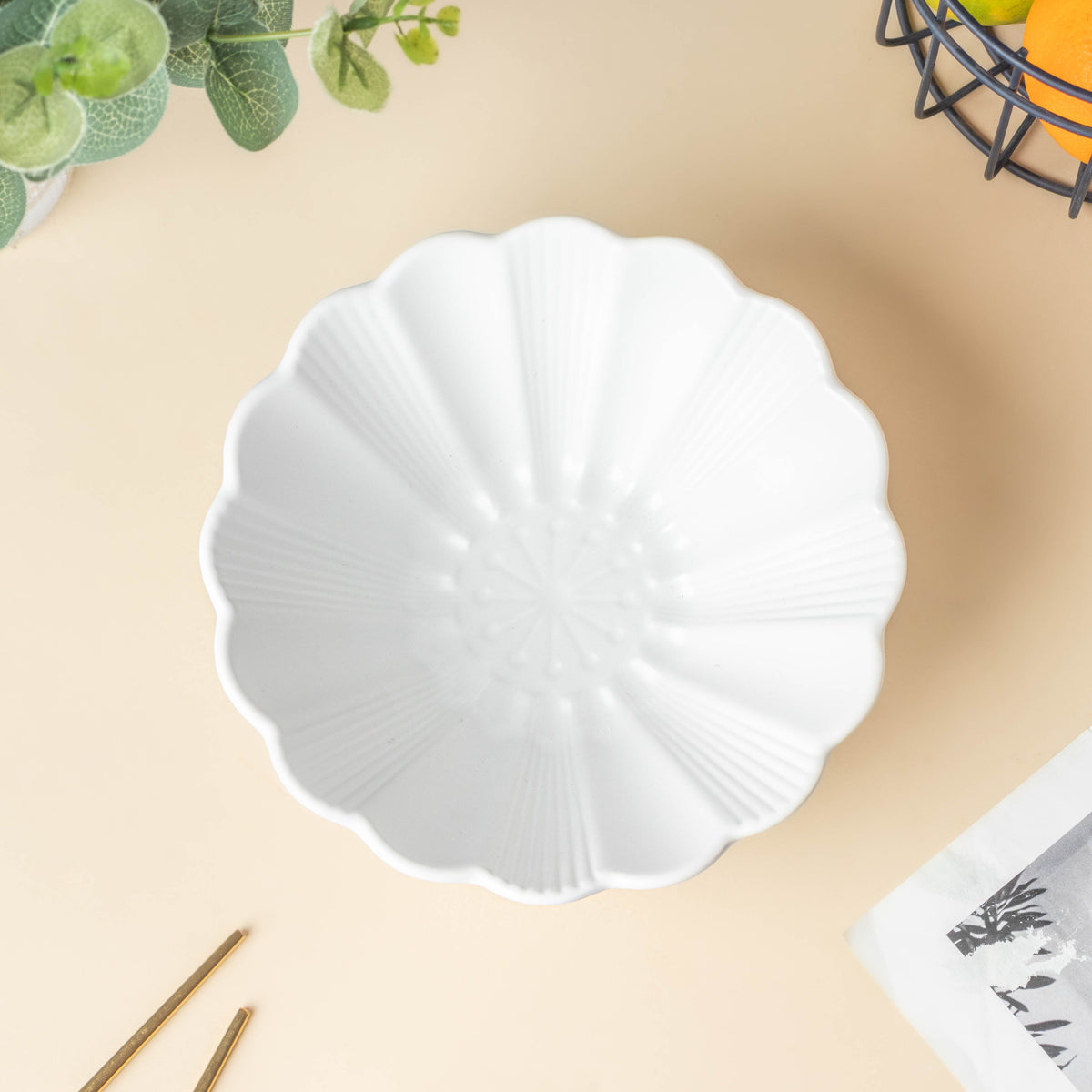 Snow White Fluted Ramen Bowl 600 ml Nestasia