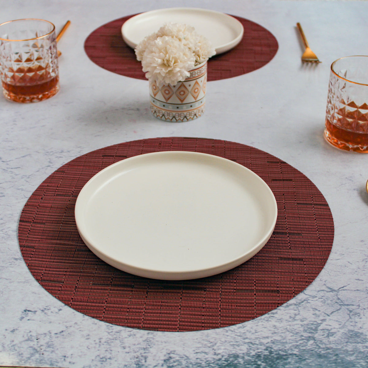 Round Placemat Maroon Set of 4 Nestasia