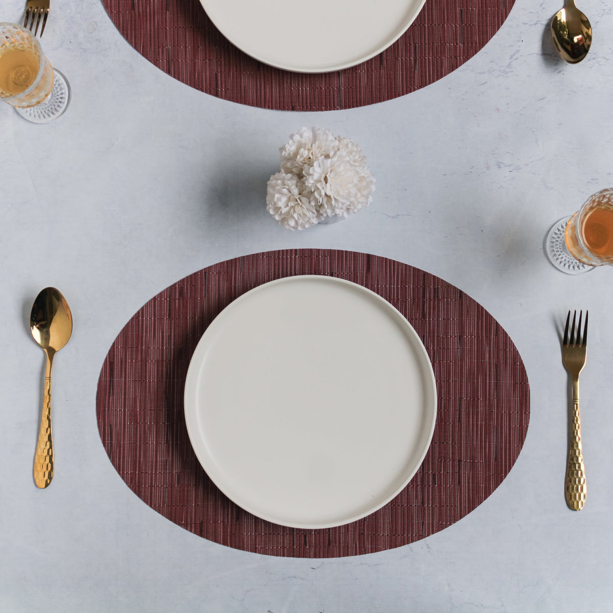 Oval Table Mat Maroon Set of 2 Nestasia