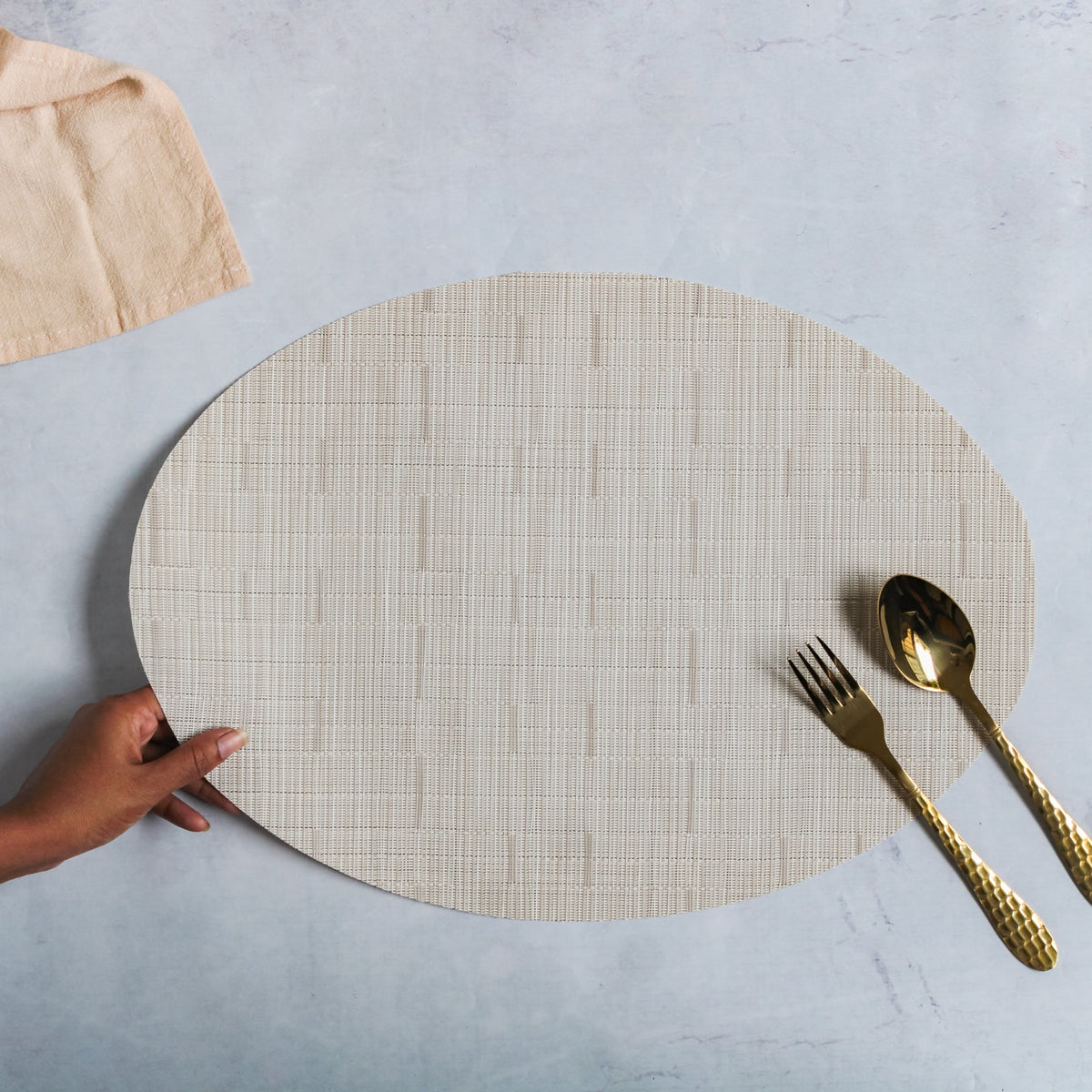 Oval Table Mat Beige Set of 2 Nestasia