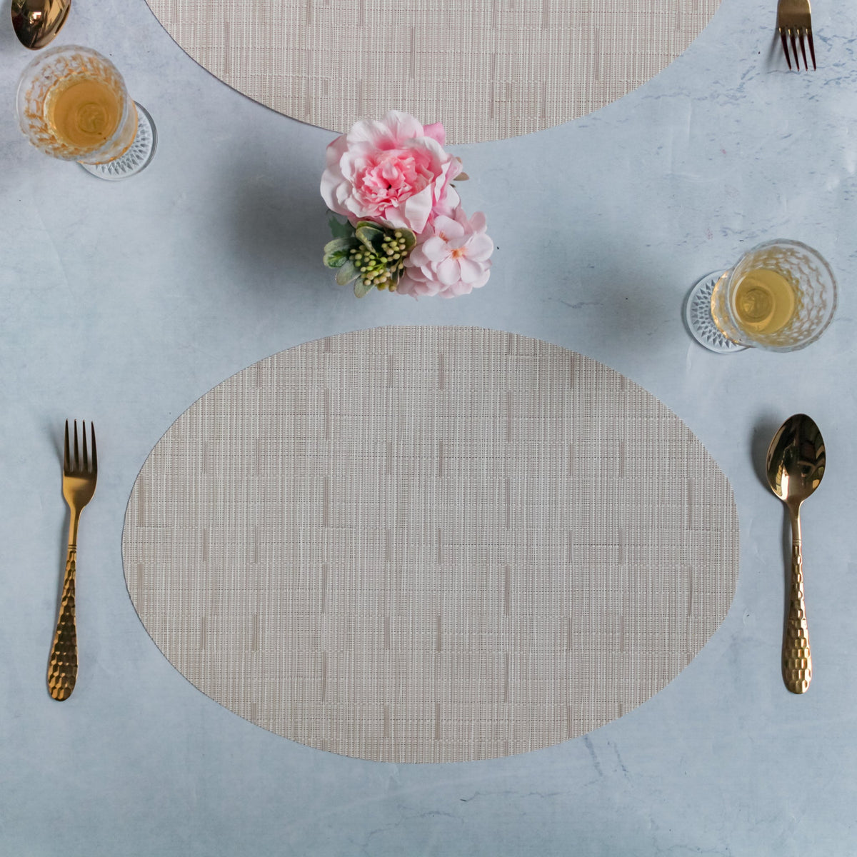 Oval Table Mat Beige Set of 2 Nestasia