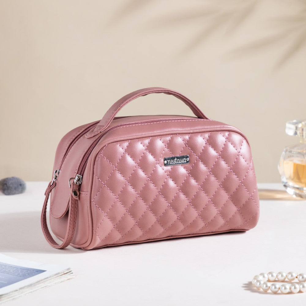 Travel And Makeup Pouch With Double Zip Pink Nestasia