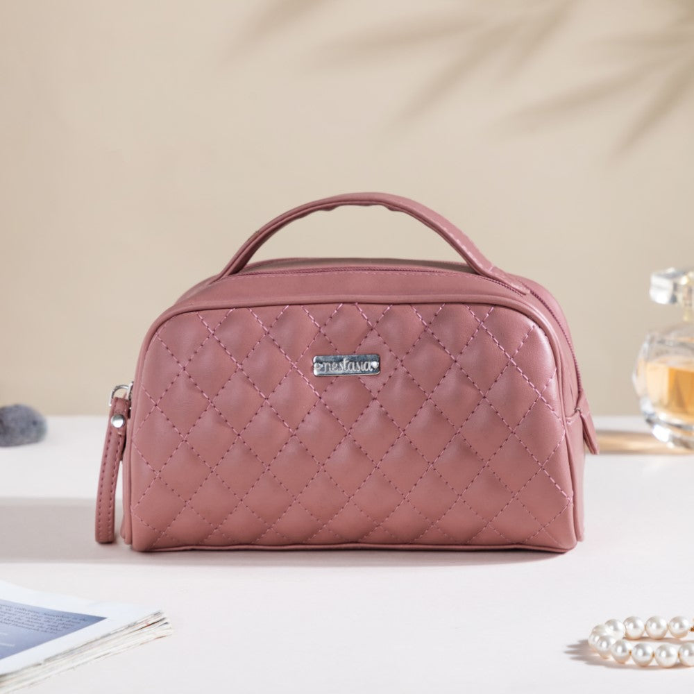 Travel And Makeup Pouch With Double Zip Pink Nestasia