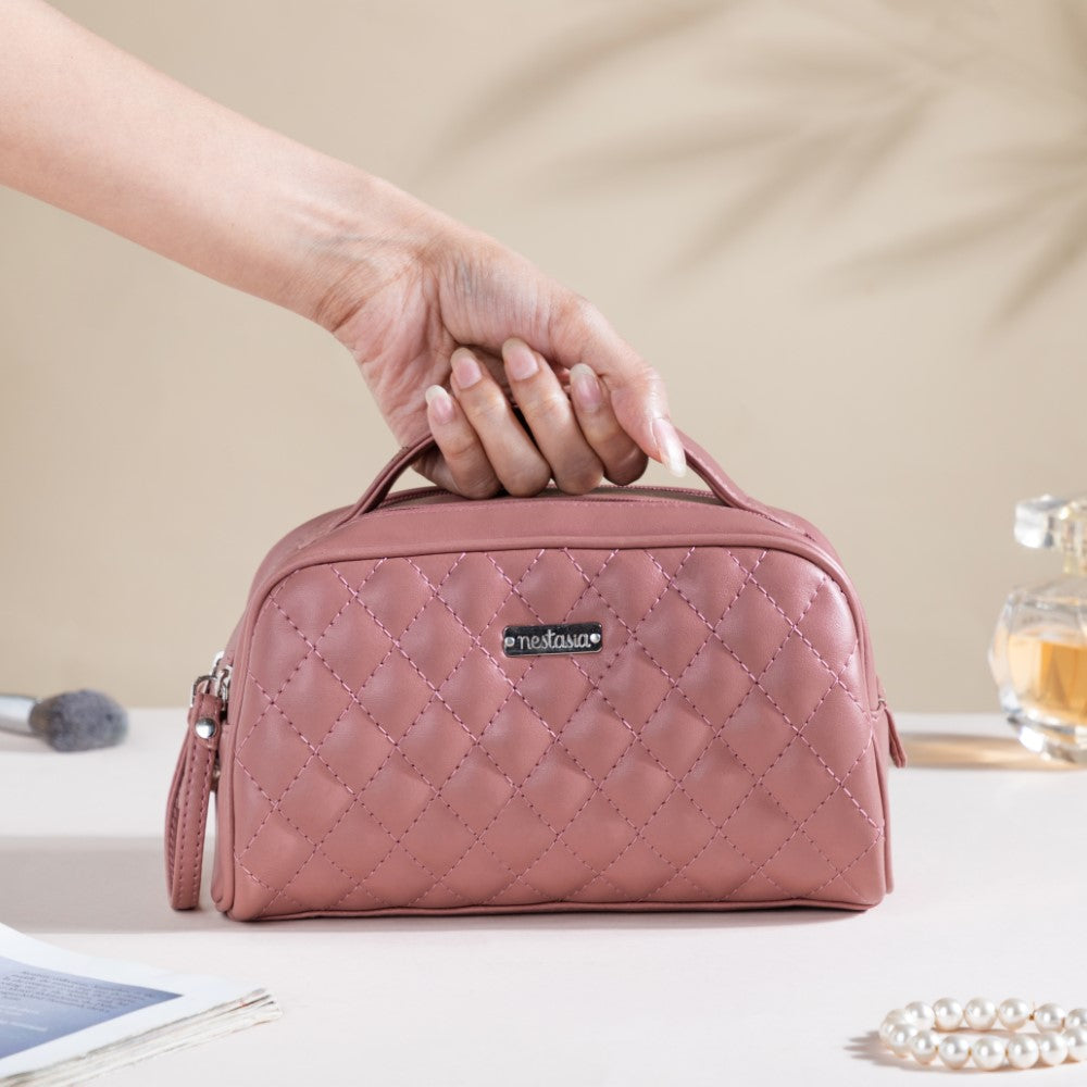Travel And Makeup Pouch With Double Zip Pink Nestasia