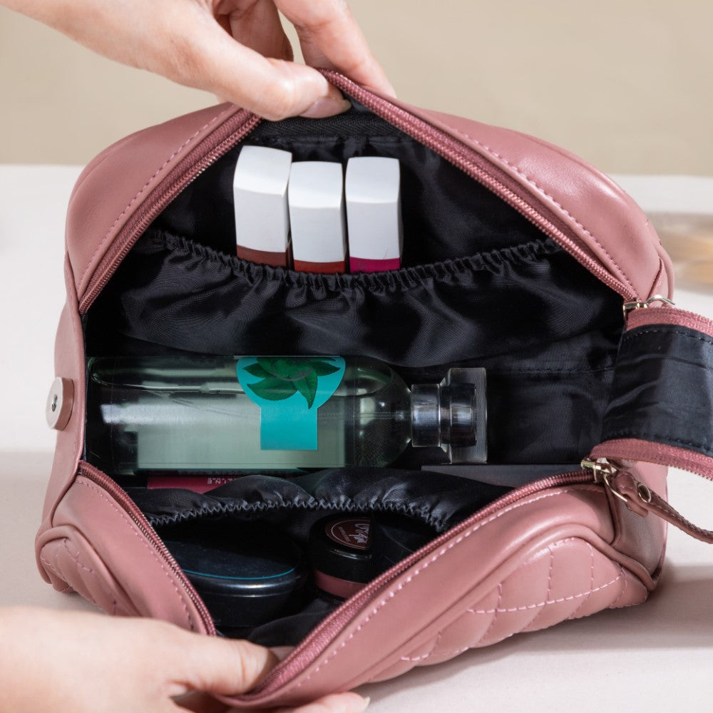 Travel And Makeup Pouch With Double Zip Pink Nestasia