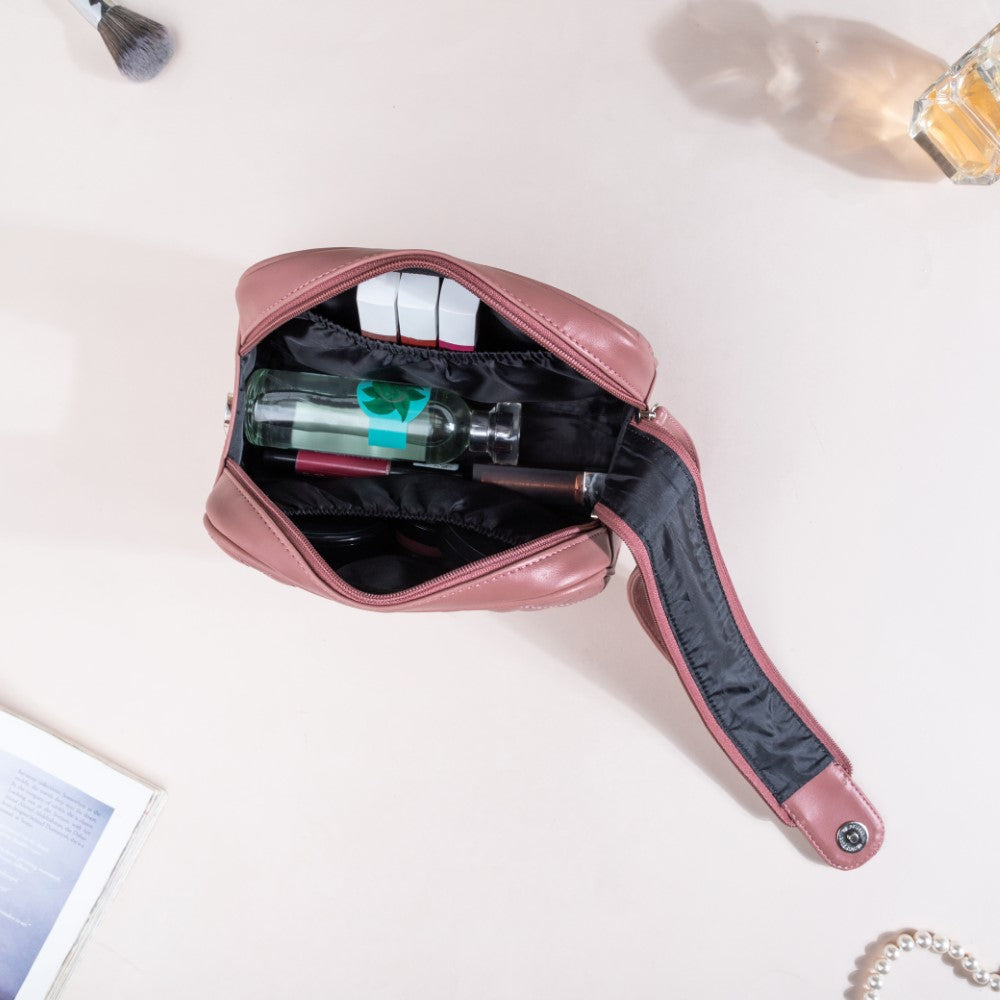 Travel And Makeup Pouch With Double Zip Pink Nestasia