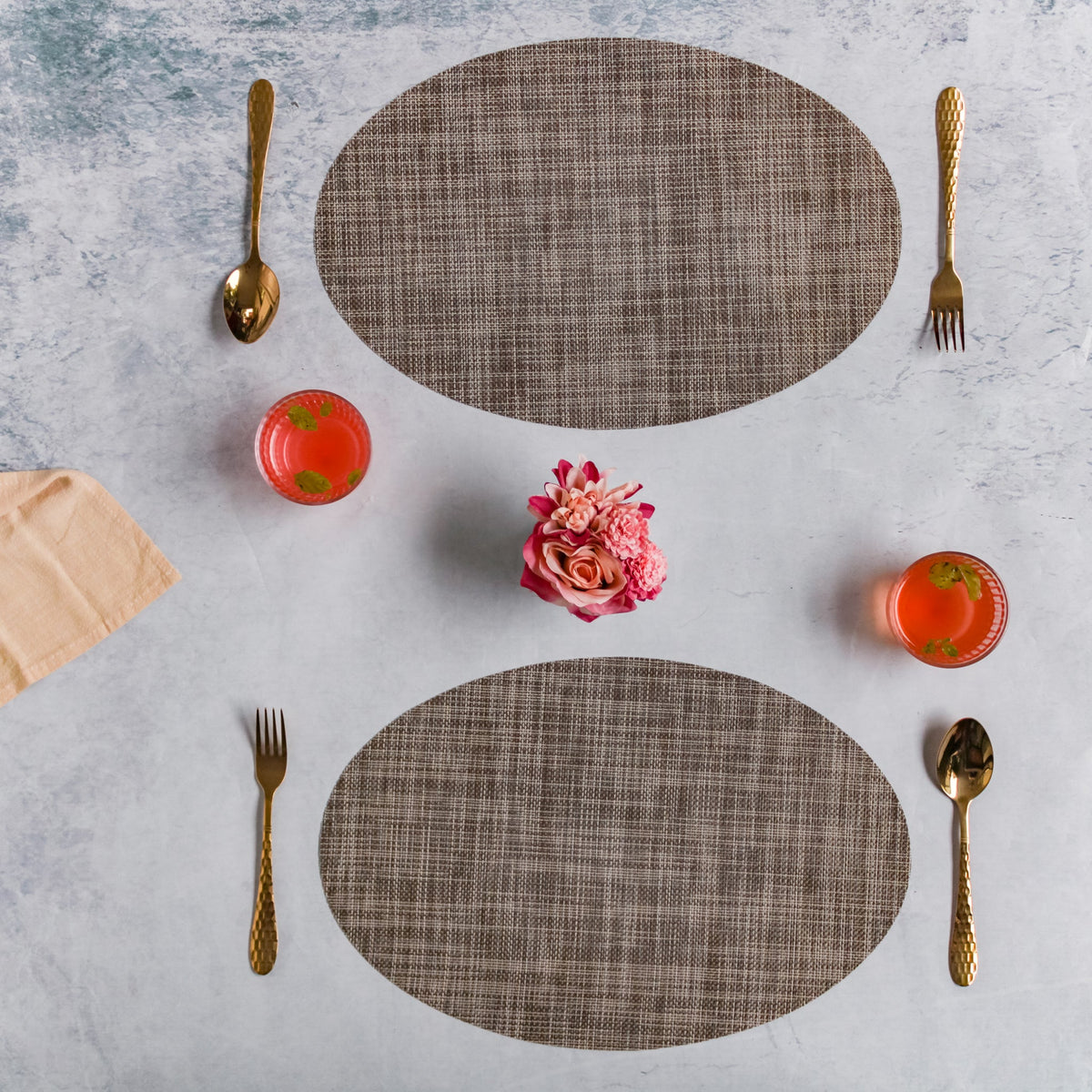 Oval Table Mat Brown Set of 2 Nestasia