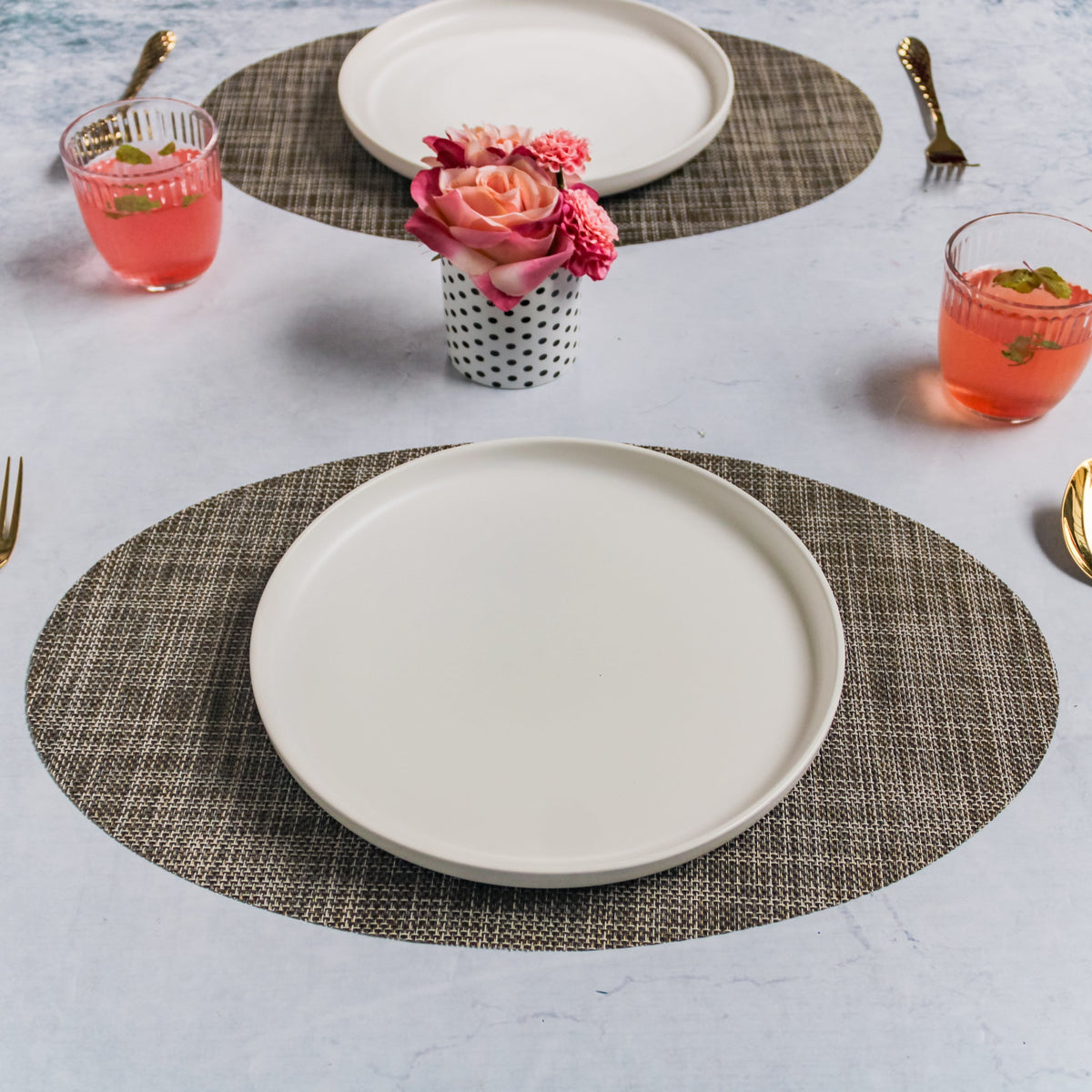 Oval Table Mat Brown Set of 2 Nestasia