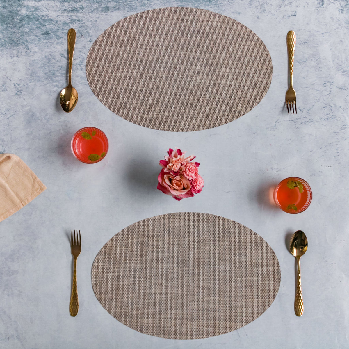Oval Dining Table Mat Beige Set of 2 Nestasia