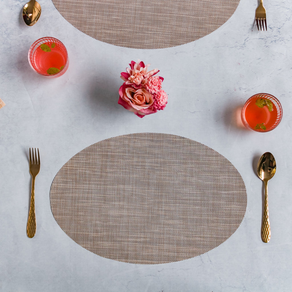 Oval Dining Table Mat Beige Set of 2 Nestasia