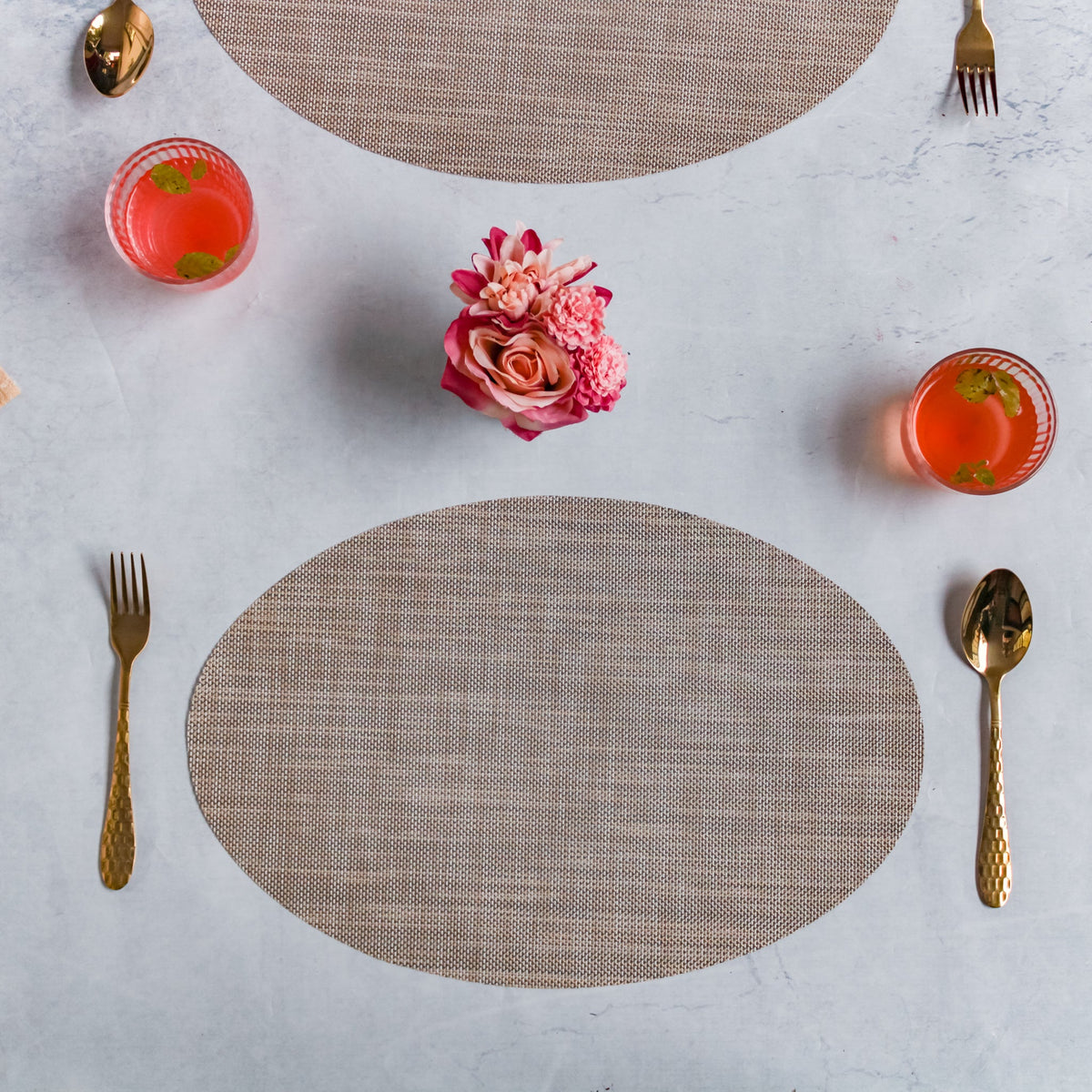 Oval Dining Table Mat Beige Set of 2 Nestasia
