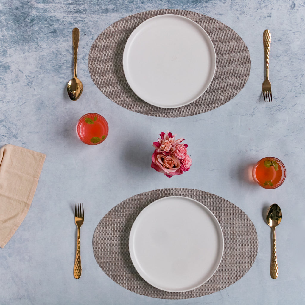 Oval Dining Table Mat Beige Set of 2 Nestasia