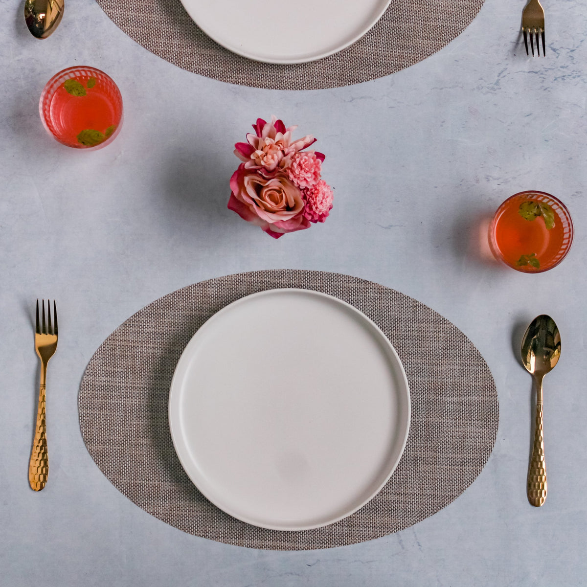 Oval Dining Table Mat Beige Set of 2 Nestasia