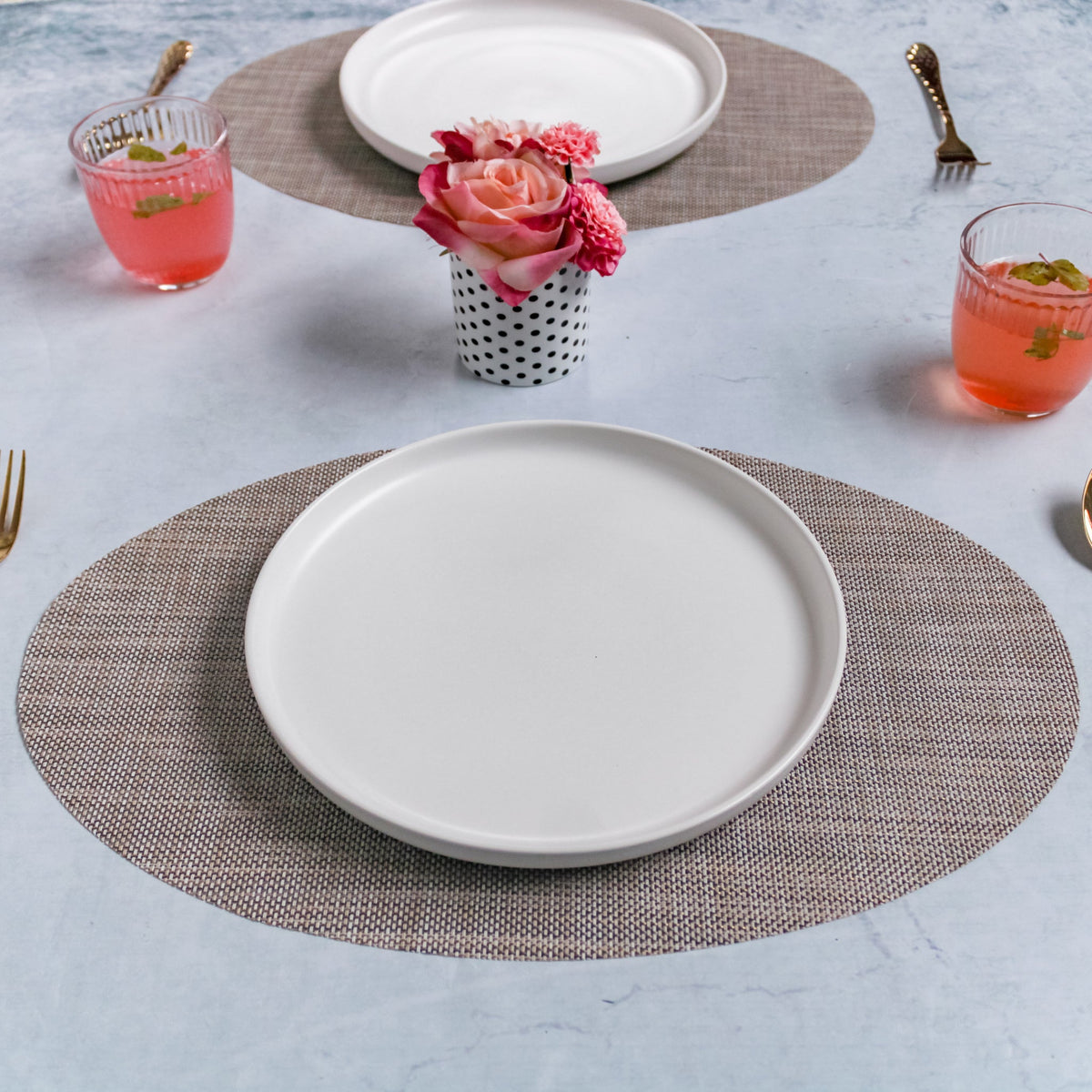 Oval Dining Table Mat Beige Set of 2 Nestasia