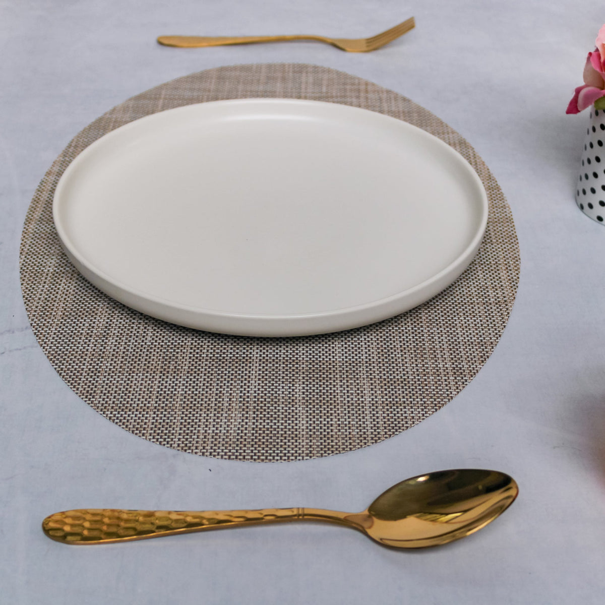 Oval Dining Table Mat Beige Set of 2 Nestasia