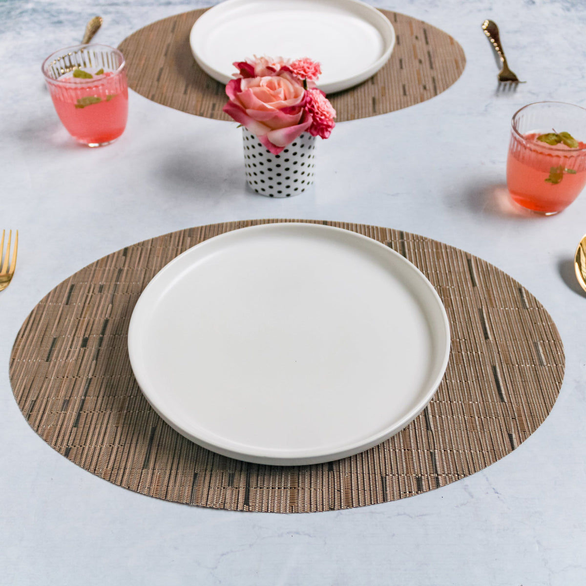 Oval Table Mat Brown Set of 2 Nestasia