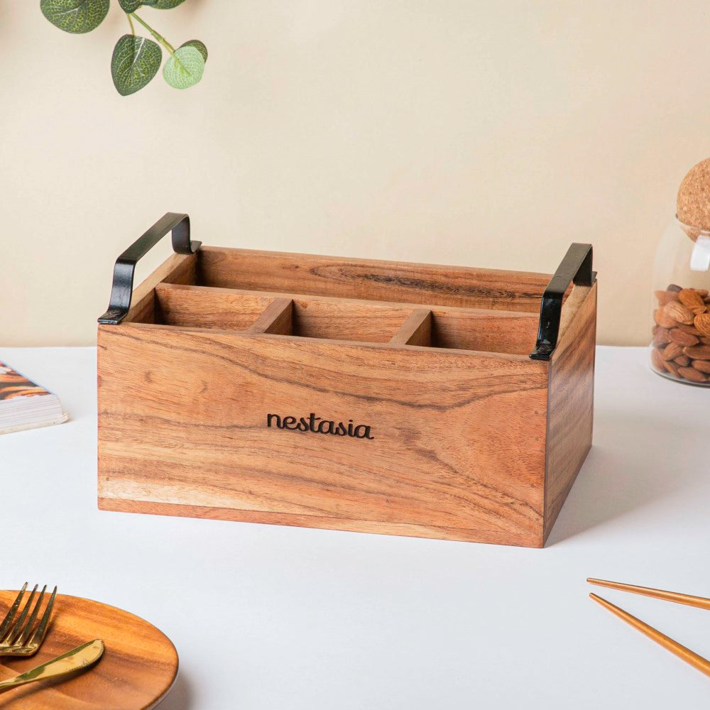 Acacia Caddy With Handle 10 Inch Nestasia
